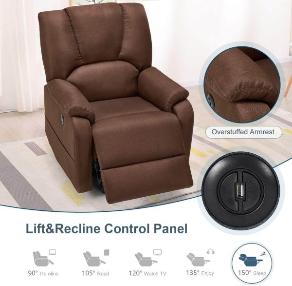 Electric Power Lift Recliner Chair Sofa with Massage and Heat for Elderly, Microfiber Recliner Chair with Side Pockets & USB Port, Brown Online Hot Sale