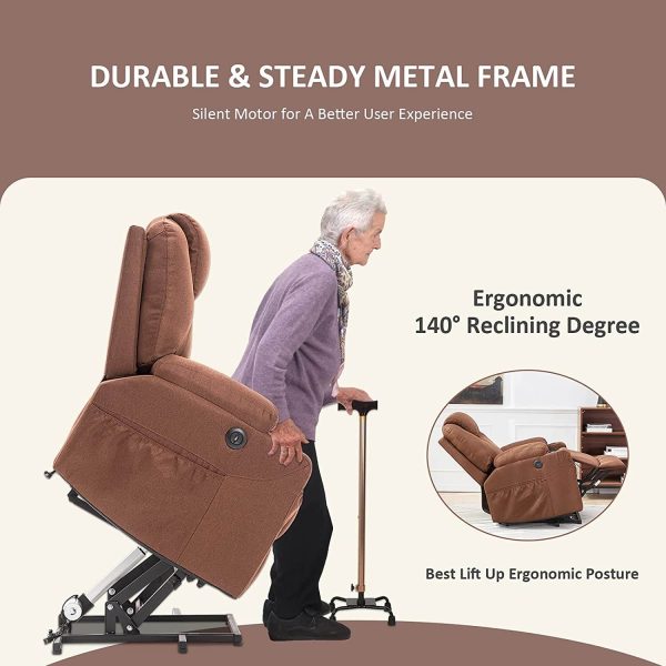 Electric Power Recliner Lift Chair Fabric Electric Recliner for Elderly, Heated Vibration Massage Sofa with Side Pockets, USB Charge Port & Remote Control(Coffee) Hot on Sale