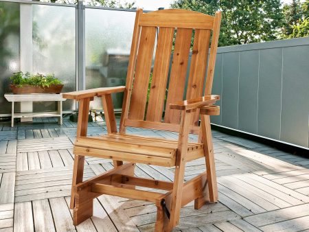 Homrest Wooden Patio Glider Chair with Cup Holders Heavy Duty 700lbs Online Sale