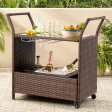 Homrest Outdoor Wicker Bar Cart with Removable Ice Bucket and Wheels, Brown Online Sale