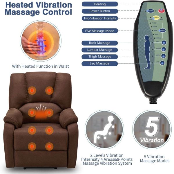 Electric Power Lift Recliner Chair Sofa with Massage and Heat for Elderly, Microfiber Recliner Chair with Side Pockets & USB Port, Brown Online Hot Sale