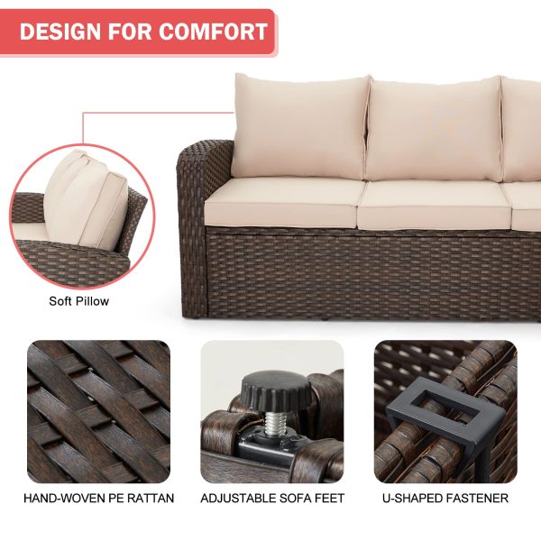 Homrest 6 Pcs Patio Furniture Sets with Coffee Table, Ottomans, Cushions & Pillows, Khaki Online