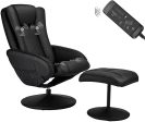 Recliner Chair and Ottoman, 360 Degrees Swivel Ergonomic Faux Leather Lounge Recliner with Footrest, Vibration Massage Lounge Chair with Side Pocket, Black Cheap