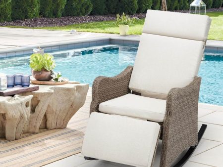 Homrest Outdoor Recliner Chair, Rattan Wicker Rocking Chair with Removable Cushion, Beige Sale