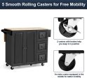 Rolling Kitchen Island Cart,Kitchen Trolley with Drop-Leaf Rubber Wood Tabletop,Lockable Wheels,Drawers & Cabinets,Towel Rack,Spice Rack,Black Hot on Sale