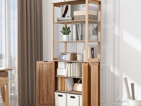 HOMREST Rattan Bookcase with cabinet, Heavy Duty Freestanding Bookcase With Storage Open Display, Beige Online now