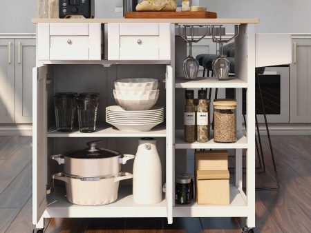 Kitchen Island on Wheels, Kitchen Cart with Cabinet & 3 Layer Shelves, White Sale