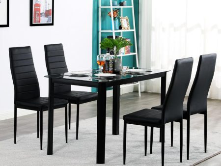 Rectangle Tempered Glass Dining Table with Nine Block Box Pattern Black For Sale