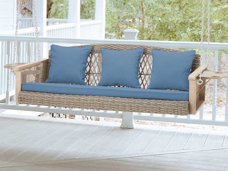 3-Seater Outdoor Porch Swing with Cup Holders, Blue Hot on Sale