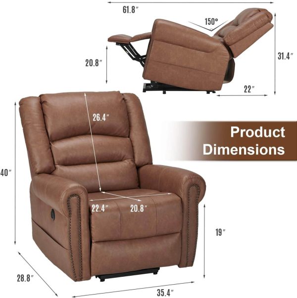 Power Lift Recliner Chair for Elderly, Faux Leather with Rivet Design Electric Recliner Chair with Heated Vibration Massage, Side Pockets & USB Port, Saddle Brown Online