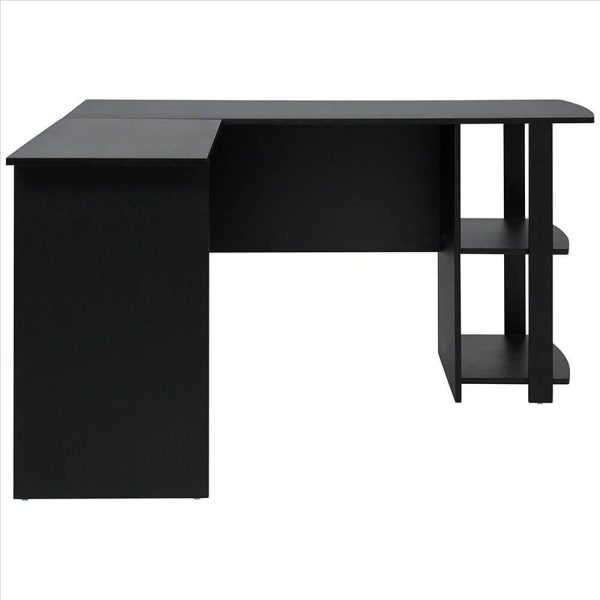 L-Shaped Computer Desk with Two-layer Bookshelves Black Discount