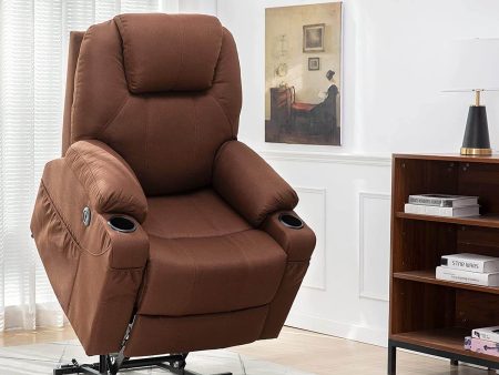 Electric Power Recliner Lift Chair Fabric Electric Recliner for Elderly, Heated Vibration Massage Sofa with Side Pockets, USB Charge Port & Remote Control(Coffee) Hot on Sale