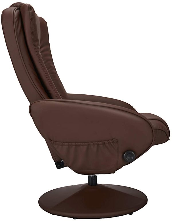 Recliner Chair and Ottoman, 360 Degrees Swivel Ergonomic Faux Leather Lounge Recliner with Footrest, Vibration Massage Lounge Chair with Side Pocket, Brown Fashion