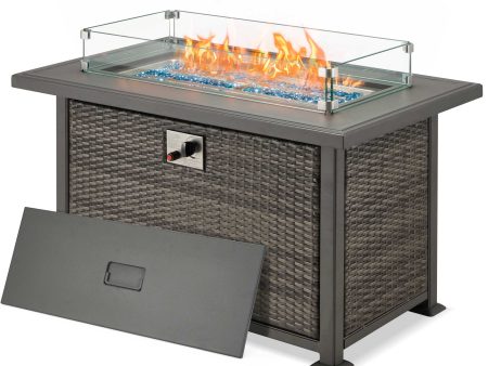 44 in Auto-Ignition Propane Fire Pit with Aluminum Table Top and Glass Wind Guard, Dark Gray Sale