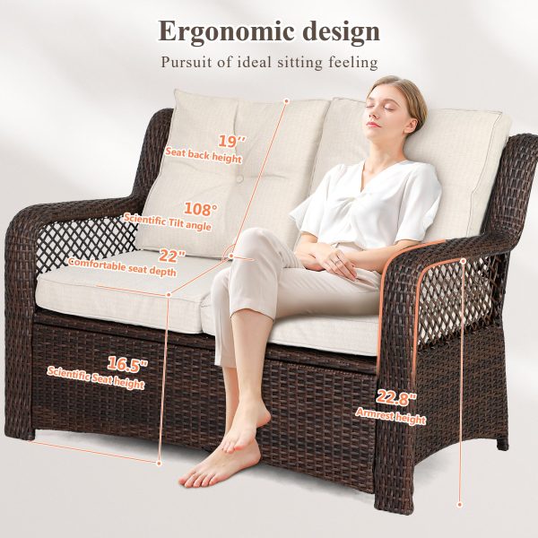 Patio Furniture Set, 6 Pcs Rattan Outdoor Conversation Sets with Ottoman, Brown Online Sale