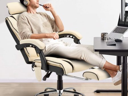 6-Point Massage Office Chair with Footrest, Ergonomic Gaming Chair Beige Online Sale