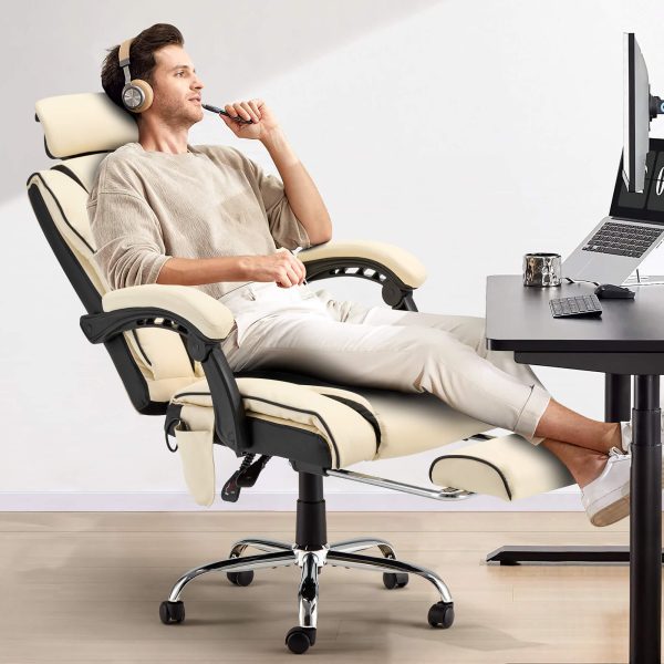 6-Point Massage Office Chair with Footrest, Ergonomic Gaming Chair Beige Online Sale