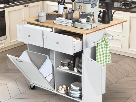 Homrest 39.4  Rolling Kitchen Island with Power Outlet, USB Ports, White For Sale