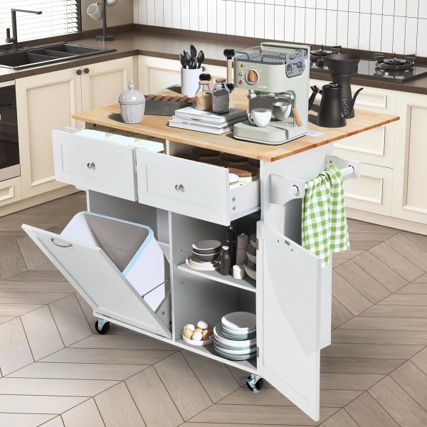 Homrest 39.4  Rolling Kitchen Island with Power Outlet, USB Ports, White For Sale