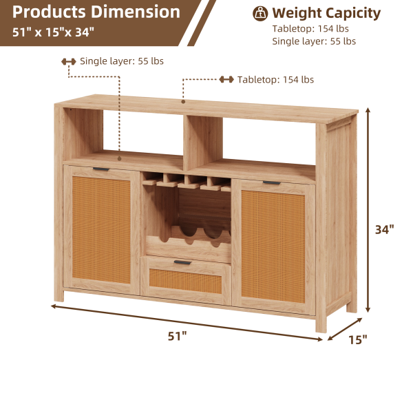 HOMREST Farmhouse Bar Cabinet with Storage, Wine Racks and Drawers for Dining Room and Living Room,Beige For Cheap