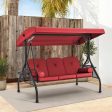 Homrest 3-Seat Patio Swing with Adjustable Canopy and Backrest, Wine Red Discount