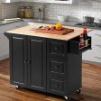 Rolling Kitchen Island Cart,Kitchen Trolley with Drop-Leaf Rubber Wood Tabletop,Lockable Wheels,Drawers & Cabinets,Towel Rack,Spice Rack,Black Hot on Sale