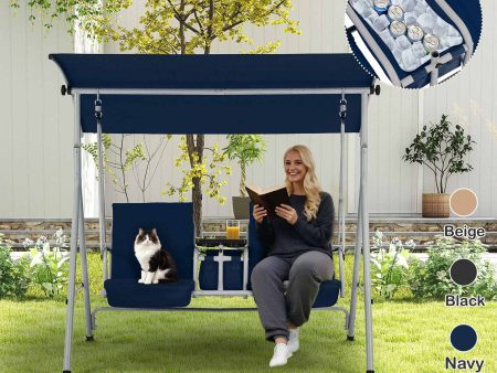 Homrest 2 Seat Outdoor Porch Swing with Adjustable Canopy, Navy Blue Online