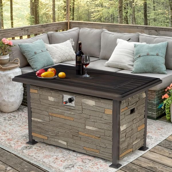 Homrest 44   Propane Gas Fire Pit Table 50000 BTU  w  Faux Ledgestone, Gray on Sale