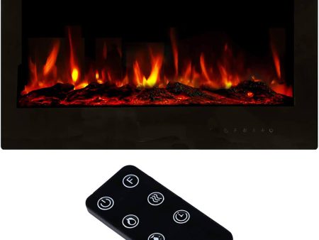 36  Recessed Mounted Electric Fireplace Insert with Touch Screen Control Panel, Remote Control, 750 1500W, Black Online Hot Sale