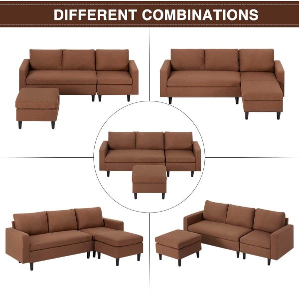 Small Sectional Sofa Couch Small 3 Piece Living Room Convertible Couch Linen Fabric L-Shape Couch with Chaise Lounge for Small Space Apartment, Brown Online