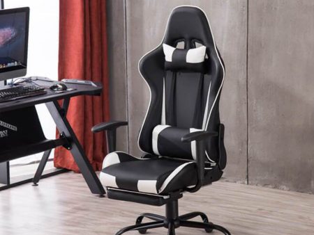 Racing Gaming Chair Faux Leather Chair Swivel Office Chair White Hot on Sale