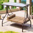 HOMREST 57in Outdoor Patio Swing with Hardtop,  Convertible Backrest Swing Bed with Cushion, 2 Pillows on Sale