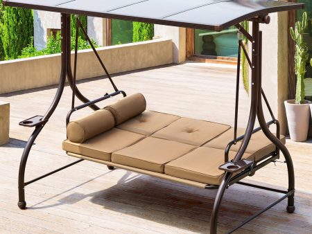 HOMREST 57in Outdoor Patio Swing with Hardtop,  Convertible Backrest Swing Bed with Cushion, 2 Pillows on Sale