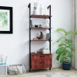 Wall Mounted Industrial 3-Tier Bookshelf with 2 Wood Drawers & Matte Steel Frame Ladder Shelf Bookcase, Black Online