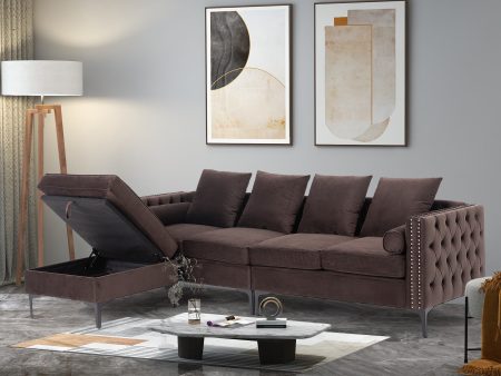 4-Seat Sectional Sleeper Sofa Set with Storage Ottoman for Living Room, Brown Online now