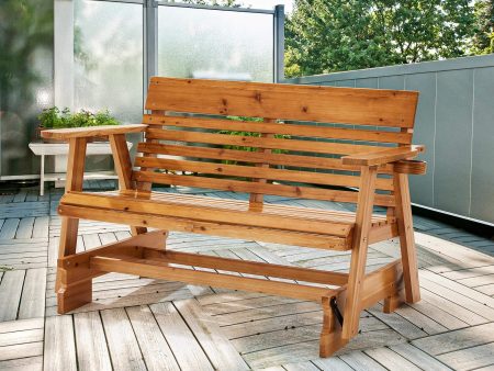 Homrest Wooden Patio Glider Bench with Cup Holders Heavy Duty 900lbs Fashion