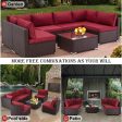 7 Pcs Patio Furniture Set All Weather Sectional Sofa w  Red Cushion & Coffee Table on Sale