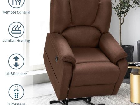 Electric Power Lift Recliner Chair Sofa with Massage and Heat for Elderly, Microfiber Recliner Chair with Side Pockets & USB Port, Brown Online Hot Sale