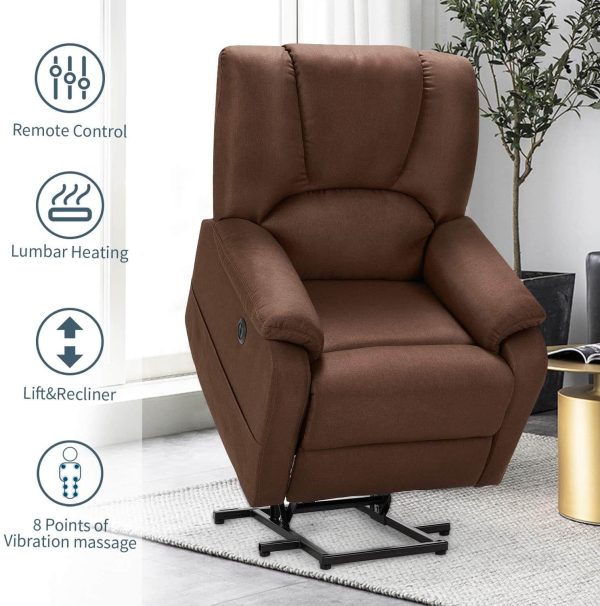 Electric Power Lift Recliner Chair Sofa with Massage and Heat for Elderly, Microfiber Recliner Chair with Side Pockets & USB Port, Brown Online Hot Sale