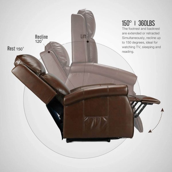 Electric Power Lift Recliner Chair, Faux Leather Electric Recliner for Elderly with Heated Vibration Massage, Side Pocket & Remote Control, Brown Online Hot Sale