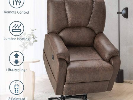 Electric Power Lift Recliner Chair Sofa with Massage and Heat for Elderly, Faux Leather Recliner Chair with Side Pockets & USB Port, Nut Brown Sale