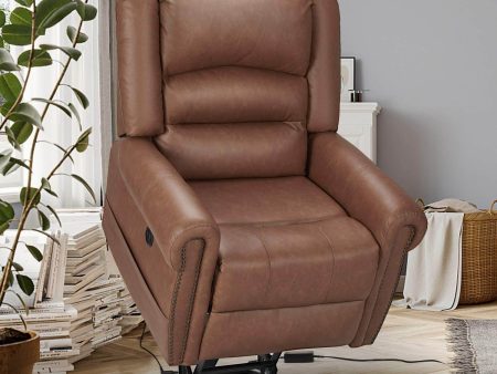 Power Lift Recliner Chair for Elderly, Faux Leather with Rivet Design Electric Recliner Chair with Heated Vibration Massage, Side Pockets & USB Port, Saddle Brown Online