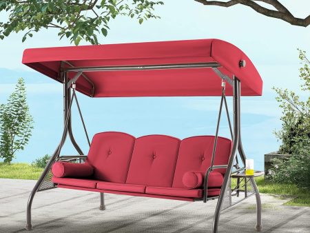 Homrest 3-Seat Patio Swing with Adjustable Canopy and Backrest, Wine Red Discount