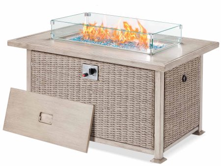 50 in Propane Fire Pit Table w  Glass Wind Guard and Aluminum Tabletop, 50,000 BTU, Gray Cheap