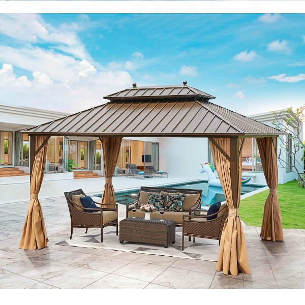 10 x13  Hardtop Gazebo Galvanized Steel Gazebos with Netting & Curtain For Discount