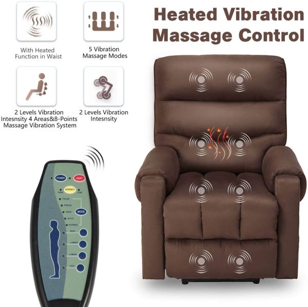 Electric Power Lift Recliner Chair Recliner Sofa for Elderly, Microfiber Recliner Chair with Heated Vibration Massage, 2 Side Pockets and USB Ports, Brown Discount