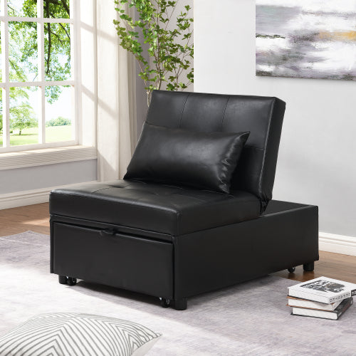 Folding Sofa Bed 4-in-1 Convertible Chair, Multi-Functional Adjustable Recliner,  Black Faux Leather Online Hot Sale