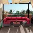 7 Pcs Patio Furniture Set All Weather Sectional Sofa w  Red Cushion & Coffee Table on Sale