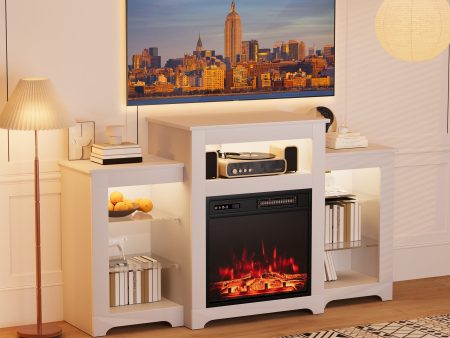 HOMREST 55  Electric Fireplace TV Stand with 16 Color Lights, Wooden Entertainment Center with Adjustable Shelves, White Online now