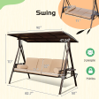 HOMREST Porch Swing with Hardtop Sunshade, 3 Seat with 2 Side Cup Holder with Cushion, 2 Pillows for Front Outdoor Porch Lawn Khaki Hot on Sale